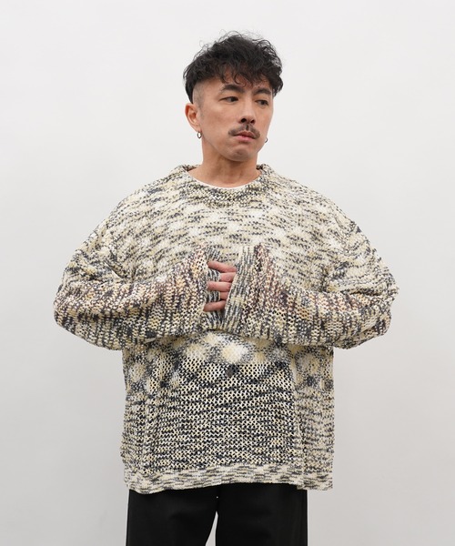 Aphlotus セーター ニット クルーネック ループヤーン段染め 透かし