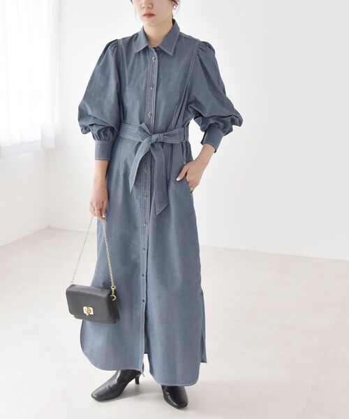 quaranciel シャツワンピース quaranciel:「洗濯機可能」シャンブレー