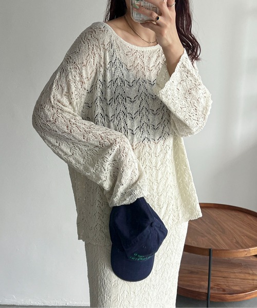 PILIT ニット セーター 「セットアップ可」クロシェボートネックニット
