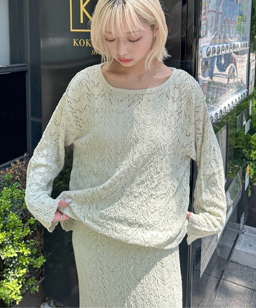 PILIT ニット セーター 「セットアップ可」クロシェボートネックニット
