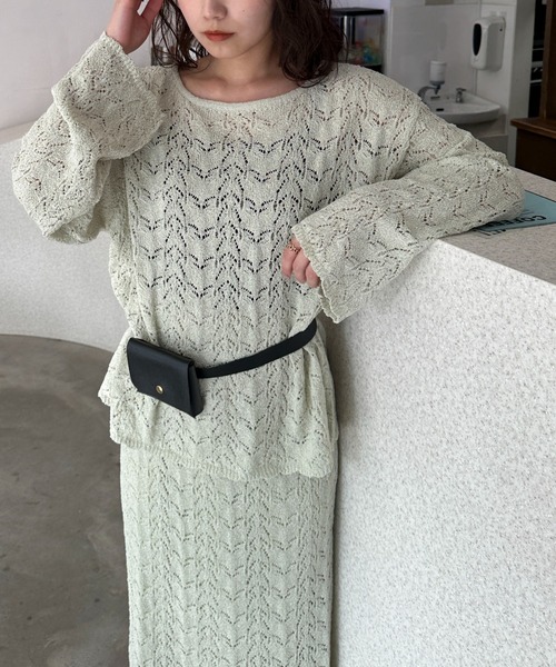 PILIT ニット セーター 「セットアップ可」クロシェボートネックニット