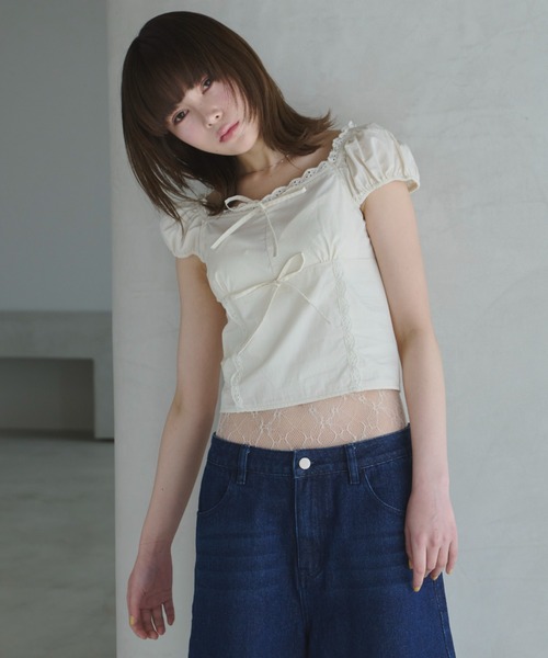 haek ブラウス シャツ ribbon square neck blouse/リボン