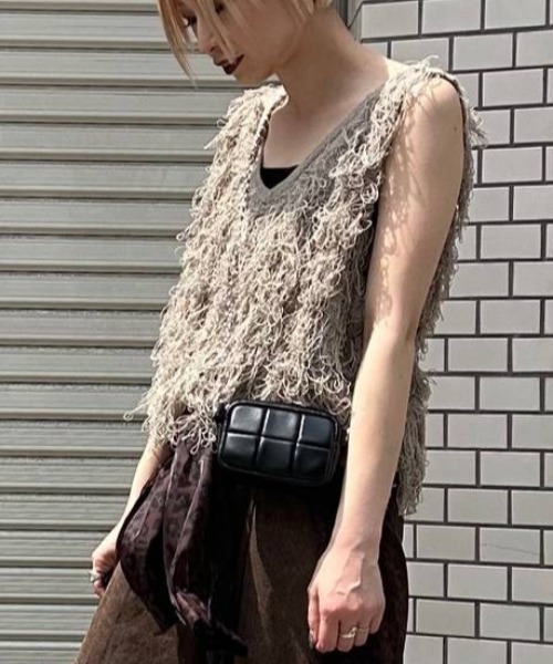JEANASIS ベスト ジレ ループフリンジヤーンNS/327218