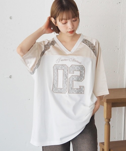 tiptop tシャツ サテン×レースナンバリングゲームシャツ