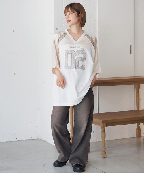 tiptop tシャツ サテン×レースナンバリングゲームシャツ