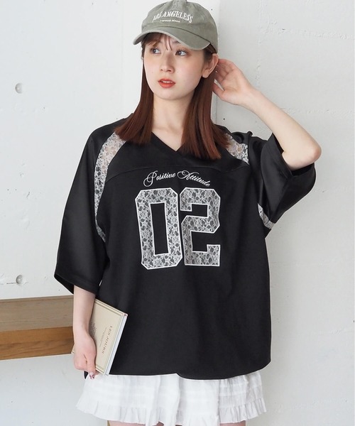 tiptop tシャツ サテン×レースナンバリングゲームシャツ