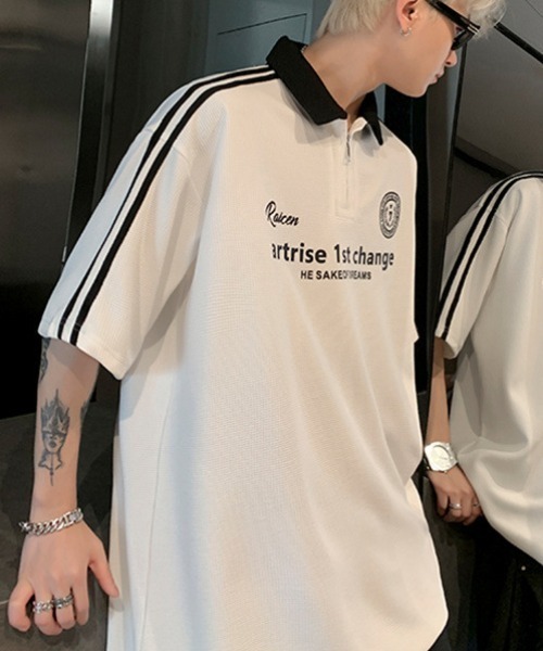 link lot tシャツ ハーフジップワッフルサイドラインゲーミングT