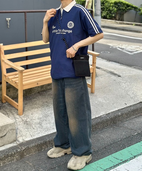 link lot ポロシャツ ハーフジップワッフルサイドラインゲーミング