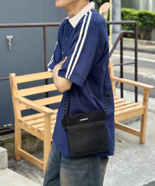 link lot ポロシャツ ハーフジップワッフルサイドラインゲーミング