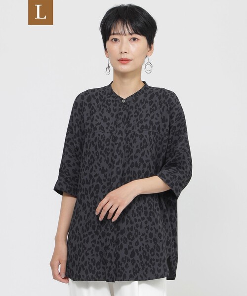 ブラウス シャツ 「L」「SANYO Style EDITION掲載」「吸水速乾」「ウォッシャブル」パンサープリントバックサテンジョーゼットブラウス