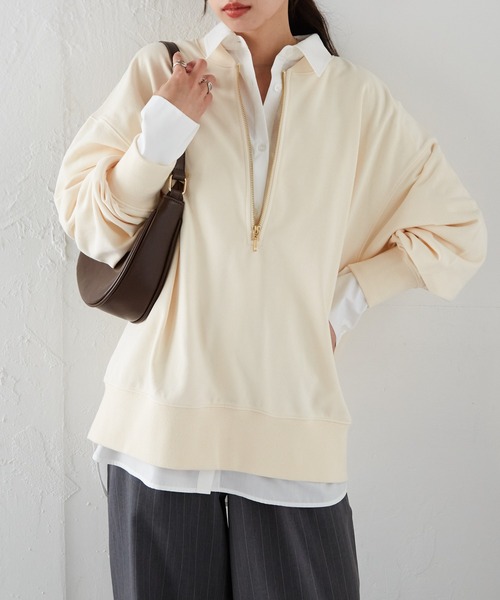 RANAN トレーナー スウェット フロントハーフジップスウェット