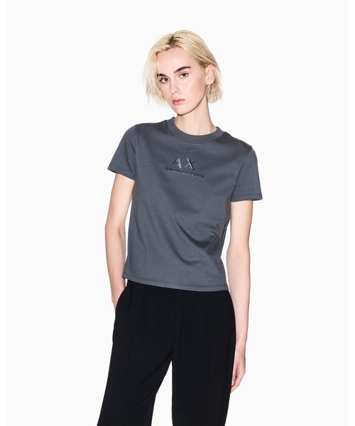 tシャツ 「A|X アルマーニ エクスチェンジ」グリッターロゴ 半袖クルーネックTシャツ/REGULAR BOXY レディース