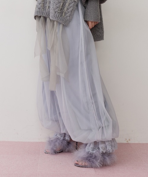 J1U by LA BELLE ETUDE パンツ 裾レースチュールバルーンパンツ