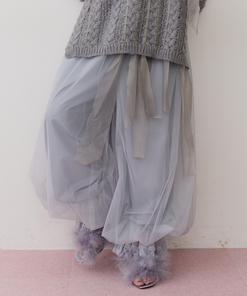 J1U by LA BELLE ETUDE パンツ 裾レースチュールバルーンパンツ