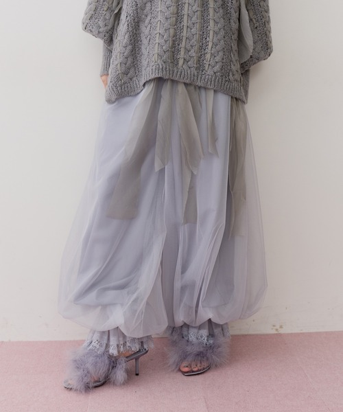 J1U by LA BELLE ETUDE パンツ 裾レースチュールバルーンパンツ