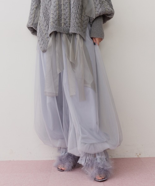 J1U by LA BELLE ETUDE パンツ 裾レースチュールバルーンパンツ