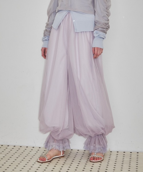 J1U by LA BELLE ETUDE パンツ 裾レースチュールバルーンパンツ