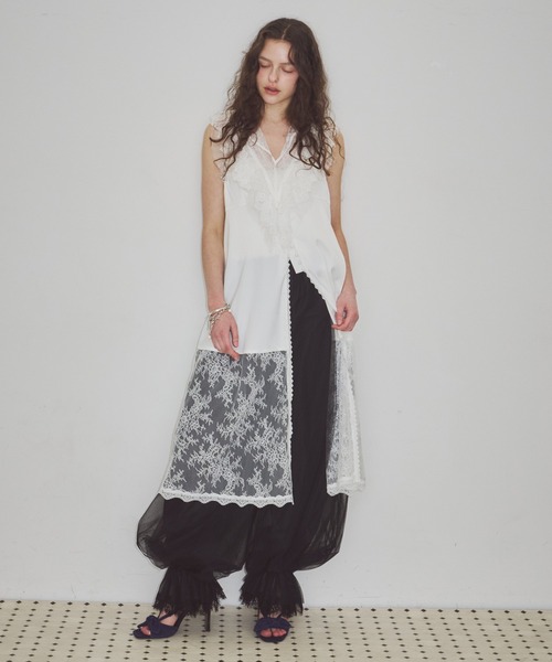 J1U by LA BELLE ETUDE パンツ 裾レースチュールバルーンパンツ