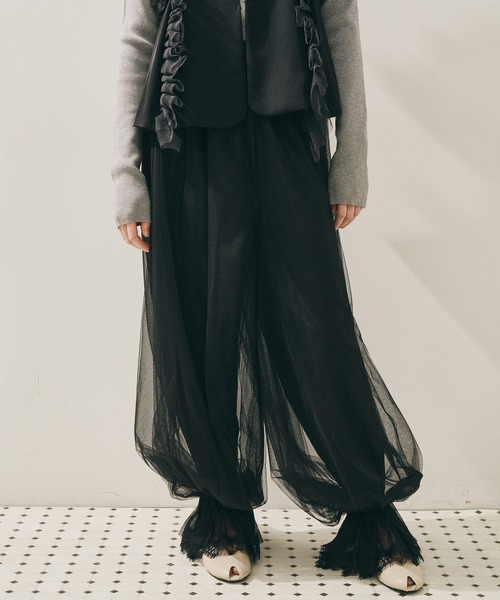 J1U by LA BELLE ETUDE パンツ 裾レースチュールバルーンパンツ