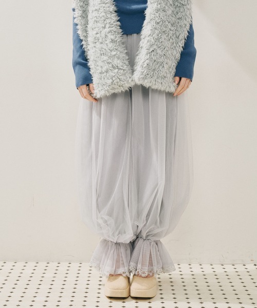 新品タグ付☆裾レースチュールバルーンパンツ☆ラベルエチュード J1U 裾レースチュールバルーンパンツ（その他パンツ）｜J1U by LA