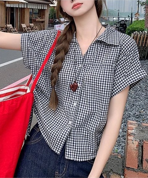 AsheKsha tシャツ 半袖 「新作」韓国版チェック柄POLOカラー半袖