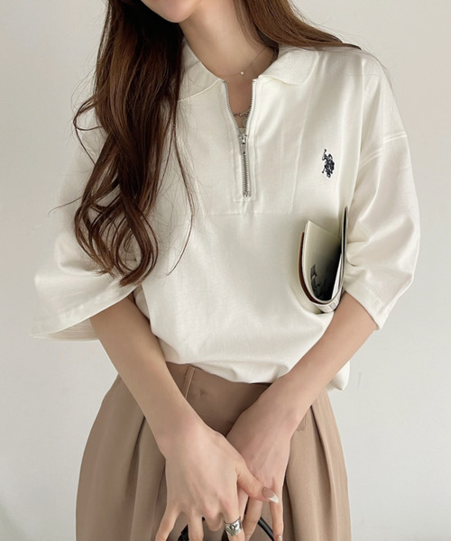 「U.S. POLO ASSN.」 半袖ポロシャツ M オフホワイト レディース_画像7