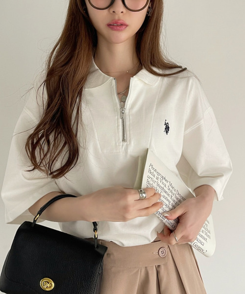 「U.S. POLO ASSN.」 半袖ポロシャツ M オフホワイト レディース_画像8