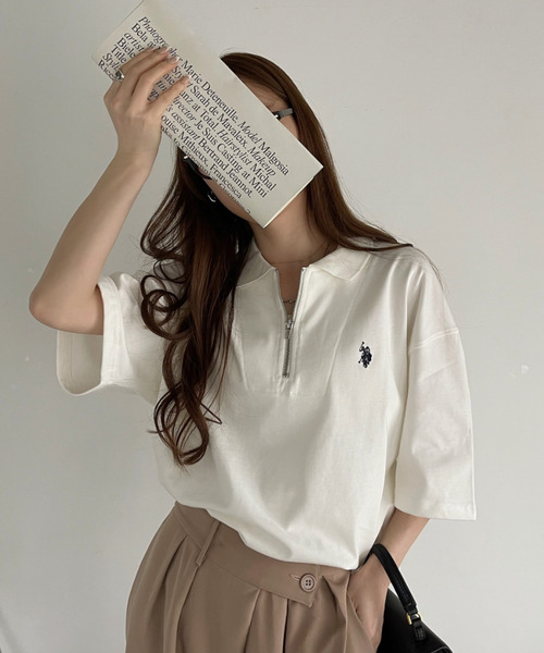 「U.S. POLO ASSN.」 半袖ポロシャツ M オフホワイト レディース_画像9