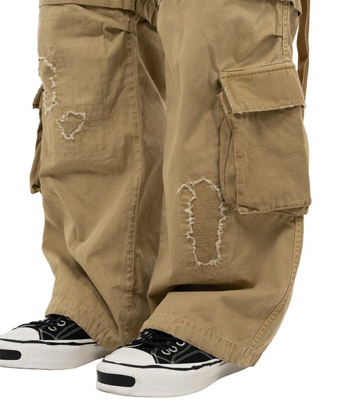 KAMIYA ナイロンカーゴパンツ　濃淡 KAMIYA カーゴパンツ Repaired Ripstop Fatigue Pants メンズ