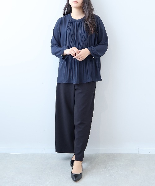 大きいサイズ✨プリーツプリーズ トップス ブラウス カットソー 濃紺 XL 4 fleur by mint breeze（フルールバイミントブリーズ） ブラウス シャツ