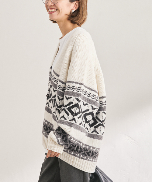 美品 FRAMeWORK フレームワーク カーディガン ジャガード ジップ FRAMeWORK - フレームワーク 22AW ジャガードZIPカーディガン 長袖