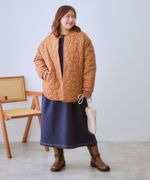 美品 23区 キルティング ダウンコート 軽量 ブラウン 46 大きいサイズ SMILELAND ダウンコート ダウンジャケット 「大きいサイズ」星柄