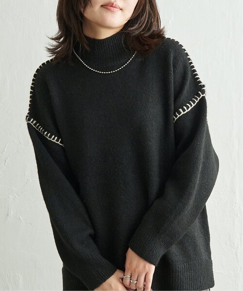 VENCE EXCHANGE ニット セーター 配色ハンドステッチプルオーバー