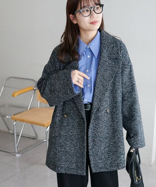 ⭐️CIRCOLOストレッチ プリントヘリンボーン柄 42テーラードジャケット ⭐️CIRCOLOストレッチ プリントヘリンボーン柄 42テーラードジャケット