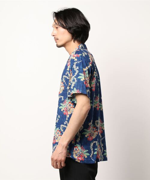 「Kahiko」 「TWO PALMS」半袖シャツ M ネイビー メンズ_画像2