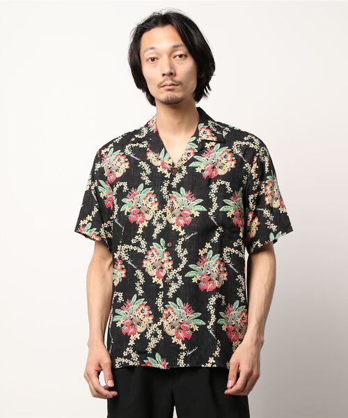「Kahiko」 「TWO PALMS」半袖シャツ M ネイビー メンズ_画像4