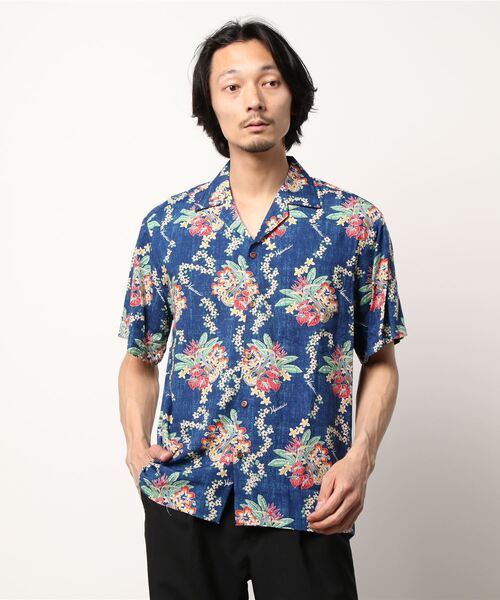 「Kahiko」 「TWO PALMS」半袖シャツ M ネイビー メンズ_画像9