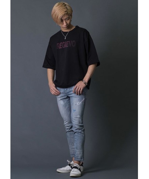 「REGIEVO」 スキニーデニムパンツ LARGE サックスブルー メンズ_画像4