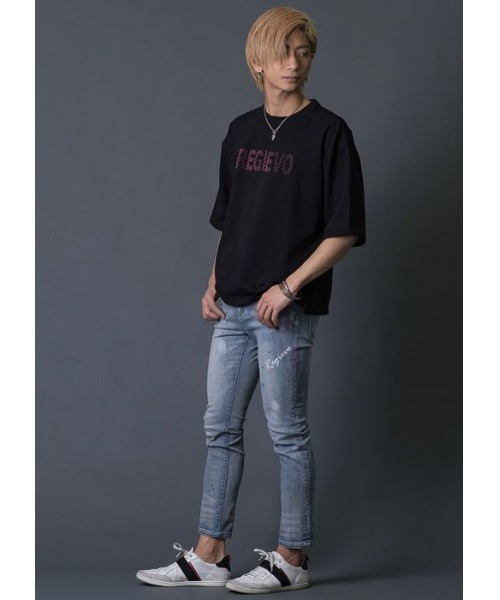 「REGIEVO」 スキニーデニムパンツ LARGE サックスブルー メンズ_画像5