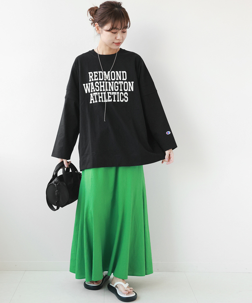 「Champion」 長袖カットソー LARGE ブラック レディース_画像2