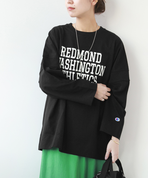 「Champion」 長袖カットソー LARGE ブラック レディース_画像6