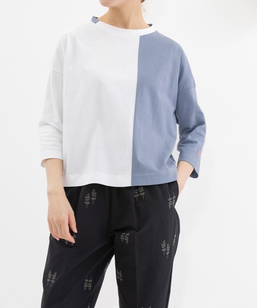nop de nod（ノップドゥノッド） tシャツ 天竺バイカラー7分袖Tシャツ