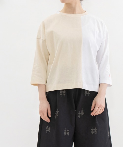nop de nod（ノップドゥノッド） tシャツ 天竺バイカラー7分袖Tシャツ