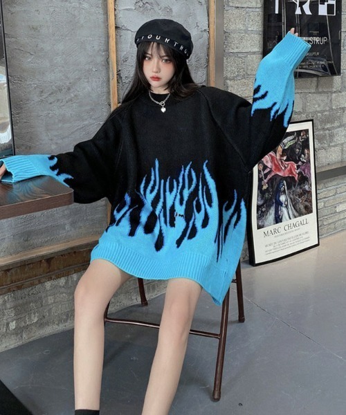 「NOVESSEL」 長袖ニット X-LARGE ブラック×パープル レディース_画像3
