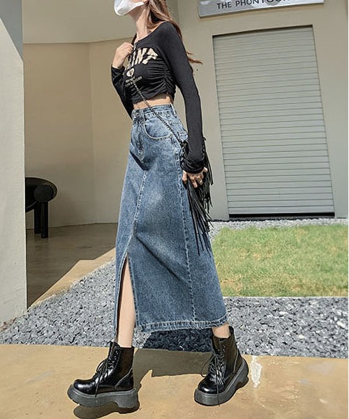 「BLANC FICELLE」 デニムスカート X-LARGE インディゴブルー レディース_画像3