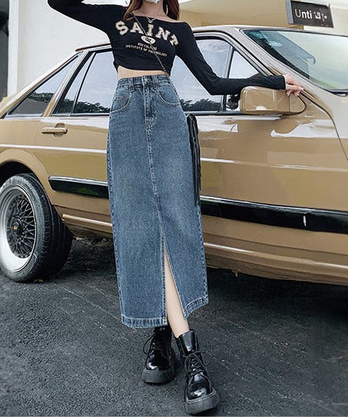 「BLANC FICELLE」 デニムスカート X-LARGE インディゴブルー レディース_画像4