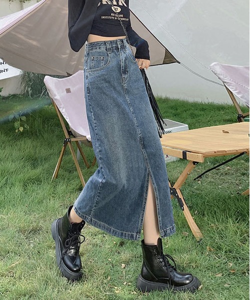 「BLANC FICELLE」 デニムスカート X-LARGE インディゴブルー レディース_画像5