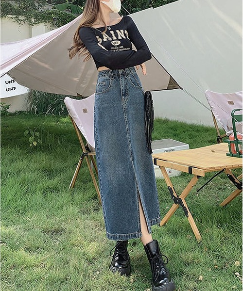 「BLANC FICELLE」 デニムスカート X-LARGE インディゴブルー レディース_画像6