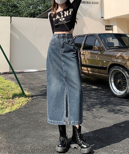 「BLANC FICELLE」 デニムスカート X-LARGE インディゴブルー レディース_画像7