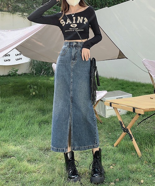 「BLANC FICELLE」 デニムスカート X-LARGE インディゴブルー レディース_画像8